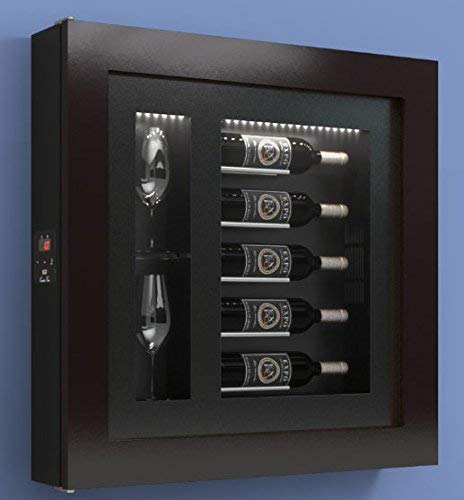 Cantinetta vino da parete per cinque bottiglie in orizzontale e due bicchieri orizzontali laterali per bottiglie H.328 D.90 mm - peso 30 kg. (SF00)
