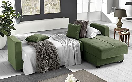 Dafne Italian Design Divano letto angolare 2 posti - Tessuto maya verde scuro - penisola destra - (cm. 225 x 158 x 86h)