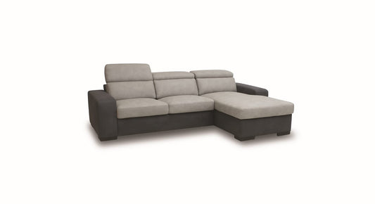 Dafne Italian Design Divano tre posti con letto carrello e chaise longue contenitore in tessuto grigio chiaro e grigio scuro - misure cm. L265x171 l 102 H 77 - made in Italy