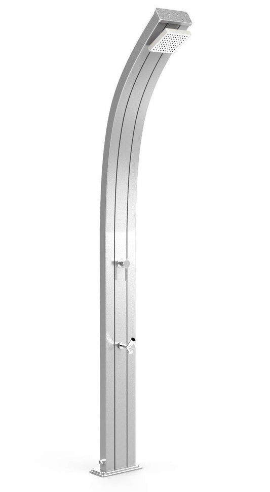 Doccia a Riscaldamento Solare per Esterno Arkema A120 TL 1300 Spring Top Line Colore Argento Realizzata in Alluminio con Finitura Speciale Miscelatore Acqua con lavapiedi
