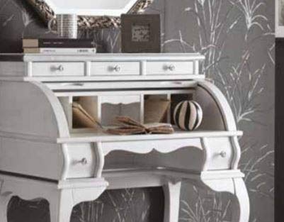 Dafne Italian Design Scrittoio da Studio Laccato Bianco e Oro, Stile Classico (cm. L. 78 - H. 105 - P. 47) (TVG)
