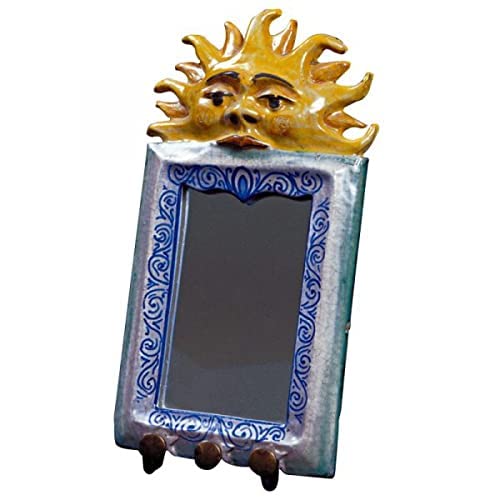 Specchio da Parete in Ceramica Artistica Italiana con Pomelli Portachiavi. Dimensioni: H 28.956 cm.