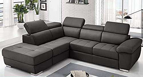 Dafne Italian Design Divano Letto angolare 3 posti con penisola a Sinistra. Similpelle Mouse (cm. 285 x 245 x 97h)