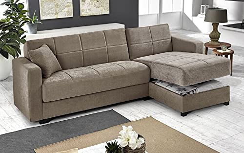 Dafne Italian Design Divano letto angolare 2 posti - Tessuto lam elephant - penisola destra - (cm. 225 x 158 x 86h)