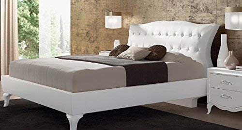Dafne Italian Design Letto matrimoniale bianco, rivestimento in pelle, con swarovsky, 120X225X175 - per rete 160x190, 80 Kg, Struttura in legno abete,