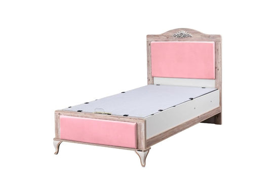 Dafne Italian Design Letto una piazza e mezza Gold Pink colore bianco,legno chiaro e rosa cm. 126 X 132 X 206. comprensivo di materasso cm. 120x200x25