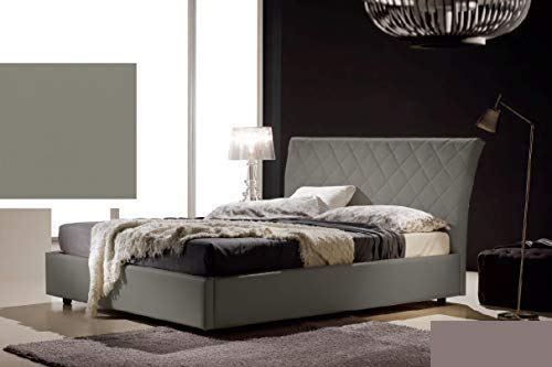 Letto una piazza e mezza contenitore, similpelle lavabile, trapuntato, colore grigio - Dimensioni: Larghezza 138 x 228 x H 110 cm - per materasso 120 x 200. - 100% Made in Italy (SFI)