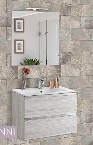 Dafne Italian Design Mobile da bagno sospeso cm. 60 x 46 x 51h. con lavabo con 2 cassetti con maniglia a gola, lavabo e specchio con luce a Led Mobili di altissima qualità.