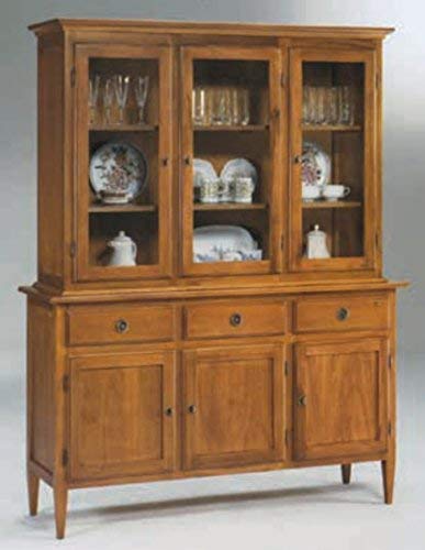 Dafne Italian Design Cristalliera -cm:L 158 P 46 H 200 cm - 3 porte in vetro - 3 ripiani - 3 Ante in legno - 3 Cassetti - in noce - 100% Made in Italy -(DF18)