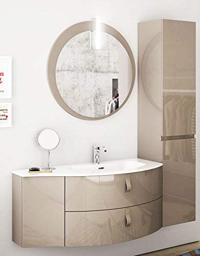 Dafne Italian Design Mobile bagno sospeso finitura Laccato Canapa Lucido misura 145 P51/21 cm con con specchio rotondo e lampada led - vasca integrata - Colonna 2 ante