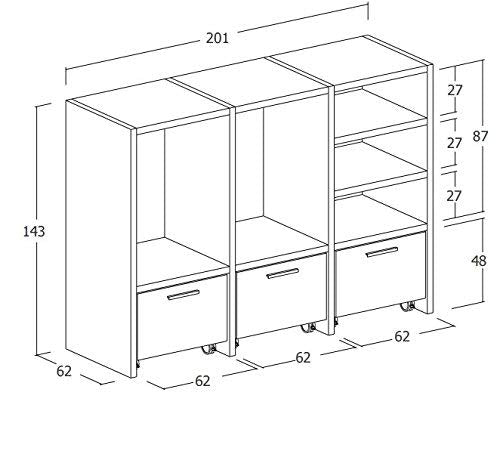 Dafne Italian Design Mobile lavanderia porta lavatrice e porta asciugatrice e carrelli cesti bucato -Misura: H. 143 L.201 P.62 cm Finitura: Rovere Tranche? scuro e cesti Bianchi - 100% made in Italy