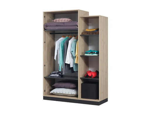 Dafne Italian Design Armadio tre ante moderno Boss colore grigio antracite e legno misura 135x200x61cm.