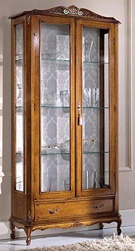 Dafne Italian Design Vetrina 2 ante e un cassetto, noce scuro, schienale tappezzato -cm: 90 cm - 35 cm - H 184 cm - 100% Made in Italy (SF17)