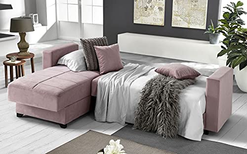 Dafne Italian Design Divano letto angolare 2 posti - Tessuto maya light pink - penisola sinistra - (cm. 225 x 158 x 86h)