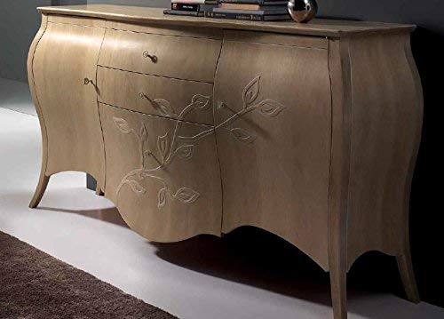 Dafne Italian Design Credenza, colore legno chiaro, decorazione foglia, 113x60x203, 120 Kg, Piano: legno massiccio - Ante: pioppo - Piedi: legno tiglio 100% Made in Italy