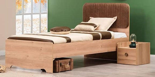 TUTTOCAMERETTE.IT - Cameretta completa per ragazzi stile boho chic color legno chiaro. Comprende letto, materasso, comodino, armadio, comò, libreria, scrivania, sedia girevole - [LVT]