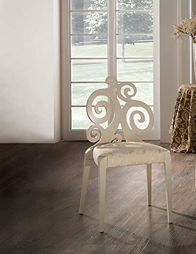 Dafne Italian Design Poltroncina classica in tessuto damascato panna tono su tono con schienale intagliato