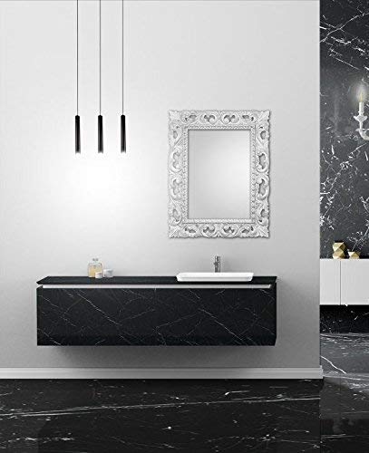 Dafne Italian Design Mobile da bagno nero - base 2 cassettoni, base portalavabo, lavabo sovra piano e semincasso, specchio argento