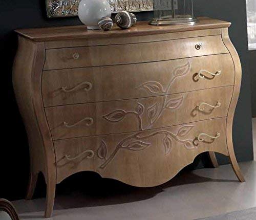 Com�, colore legno chiaro, 113X56X137, 100 Kg, Piano: impiallacciato con noce nazionale; Ante-fianchi-cassetti: pioppo impiallacciato c/noce nazionale - Piedi: in legno di tiglio 100% Made in Italy