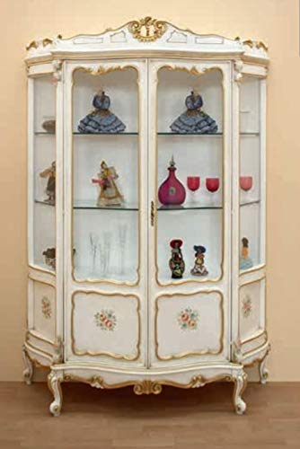 Dafne Italian Design Vetrina Stile Barocco Laccato Bianco (cm. L. 140 - P. 50 - H. 210) (VGG)