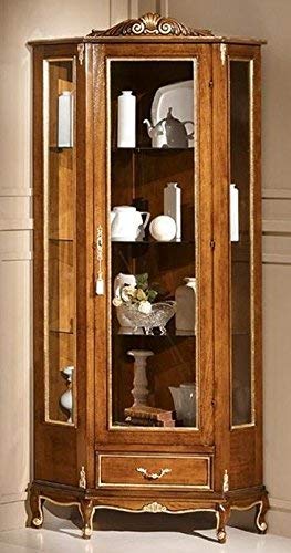 Dafne Italian Design Angoliera 1 anta 1 cassetto, noce scuro, decorazioni oro -cm: 50 cm - 26 + 61 cm - H 184 cm.H 9 cm .Stile classico - 100% Made in Italy (SF17)