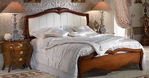 Dafne Italian Design Letto matrimoniale legno scuro,testata in pelle bianca,133x215x205 - per rete 180x200, 65 Kg, Testiera e pediera in noce toulipier