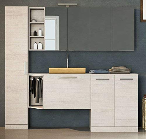 Dafne Italian Design Mobile lavanderia - L.200 P.35/63 x Top Lavabo integrale L 165-Pensile a giorno,
