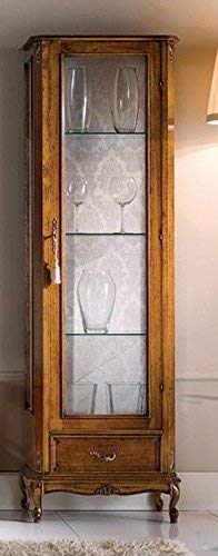 Dafne Italian Design Vetrina sinistra 1 anta 1 cassetto, noce scuro, schienale tappezzato -cm: 58 cm - 35 cm - H 184 cm stile classico - 100% Made in Italy (SF17)