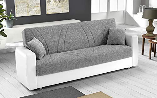 Dafne Italian Design Divano Letto 3 posti - Colore: Bianco e Grigio - e Similpelle - cm. 225 x 87 x 92h