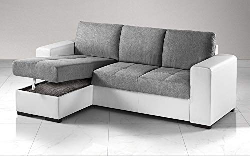 Dafnedesign.com - Divano angolare - Colore: sbianco e grigio- -, struttura in ecopelle - Dimensioni: cm 229 x 148 x 88h (STD)