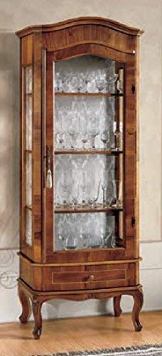 Dafne Italian Design Vetrina -cm: L 68 P 37 H 178 cm - in noce - 1 Anta - 1 cassetto - 4 ripiani spostabili - Interno tappezzato - 100% Made in Italy -(DF18)
