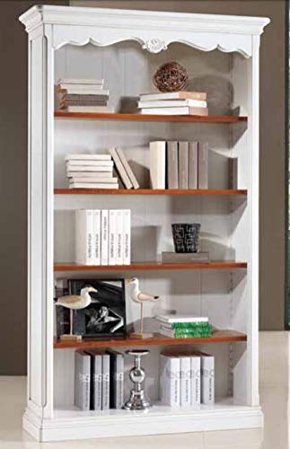 Libreria da Studio in Noce Laccato Bianco, Stile Classico (cm. L. 120 - H. 207 - P. 42) (TVG)