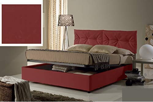 Dafne Italian Design Letto una piazza e mezza contenitore, similpelle lavabile, colore rosso mattone - Dimensioni: Larghezza 134 x 215 x H 102 cm - per materasso 120 x 200. - 100% Made in Italy (SFI)