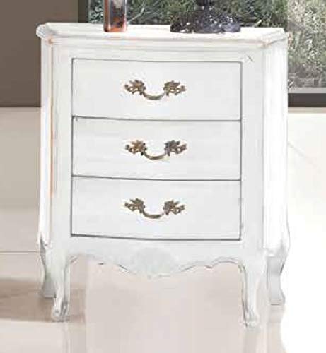 Dafne Italian Design Coppia di comodini, tre cassetti, colore bianco -cm: 55 cm - 36 cm - H 60 cm - 0,13 Mc - Stile classico - 100% Made in Italy (GF17)