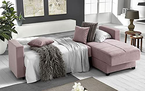 Dafne Italian Design Divano letto angolare 2 posti - Tessuto maya light pink - penisola destra - (cm. 225 x 158 x 86h)