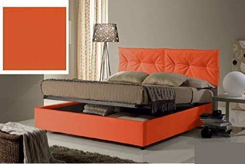 Dafne Italian Design Letto matrimoniale contenitore, similpelle, arancione - 174x205x102 cm - per materasso 160x190-100% Made in Italy