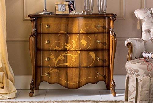 Dafne Italian Design Com? 4 cassetti, noce scuro, decorazioni foglia -cm: 93 cm - 43 cm - H 86 cm - 0,42 Mc - Stile classico - 100% Made in Italy (SF17)