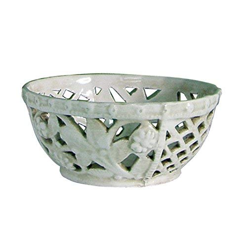 Dafne Italian Design Fruttiera traforata in ceramica artistica di Castelli, Dimensioni: � cm 16 - h cm 8, bianco anticato