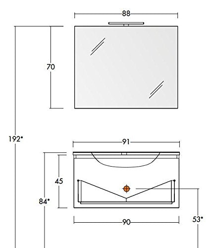 Dafne Italian Design Mobile da bagno sospeso Misura: cm L.91-P.36/46-45, specchio - Finitura: Bianco Lucido - 100% made in Italy