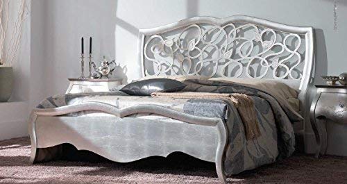 Dafne Italian Design Letto matrimoniale color argento, testiera traforata, 133X215X205 - per rete 180X200x40, 65 Kg, Testiera-pediera in noce toulipier, pannello impiallacciato noce nazionale