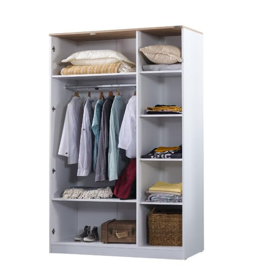 Dafne Italian Design Armadio tre ante Lukas colore bianco e legno chiaro misura cm.135x209x61