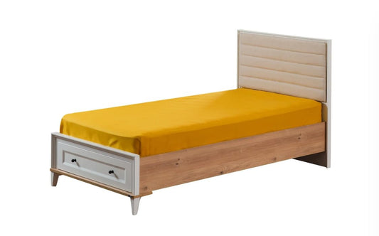 Dafne Italian Design Letto singolo Family colore bianco,legno chiaro e beige cm. 111 X 108 X 207 comprensivo di materasso cm. 100x200x25 con cassetto portaoggetti.