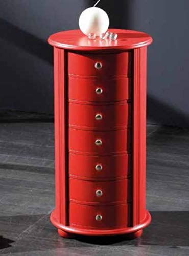 Dafne Italian Design Settimino Circolare Veneziano a 7 cassetti Laccato Rosso, Stile Classico (cm. Ø 35 - H. 64) (TVG)
