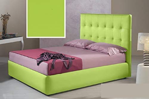 Dafne Italian Design Letto matrimoniale contenitore, similpelle lavabile, colore verde - 176x210x140 cm - per materasso 160x190-100% Made in Italy