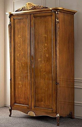 Dafne Italian Design Armadioante, noce scuro, decorazioni oro -cm: 137 cm - 75 cm - H 249 cm. Stile classico - 100% Made in Italy (SF17)