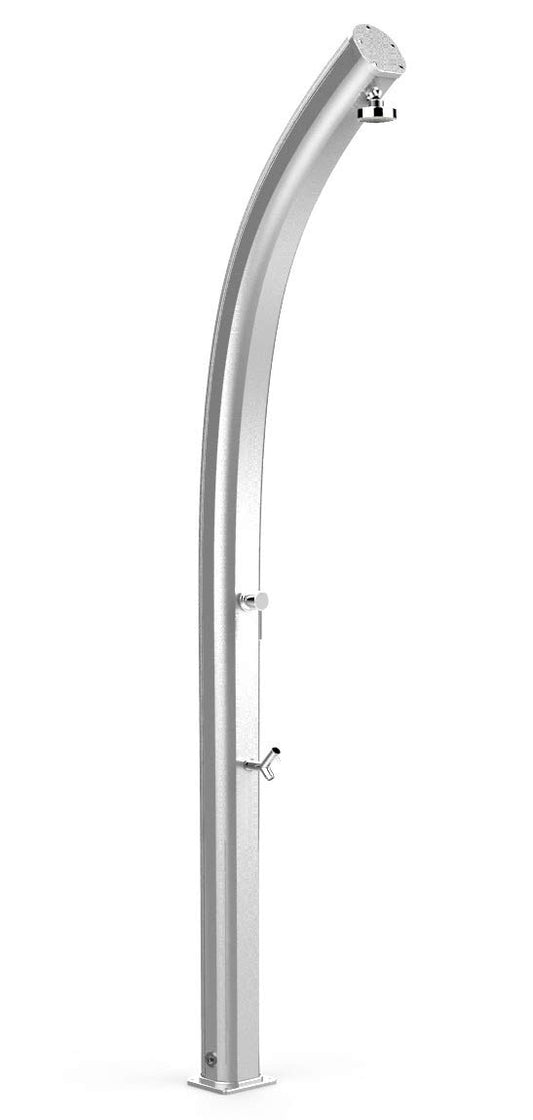 Doccia per Esterni Solare Arkema A520 TL 1300 Top Line Spring Realizzata in Alluminio con Finitura Argento Dotata di Mixer e lavapiedi