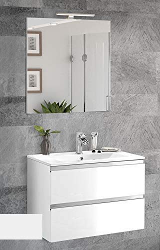 Dafne Italian Design Mobile da bagno con lavabo integrato cm. 60 x 46 x 51h. - 2 cassetti e specchio con luce a Led