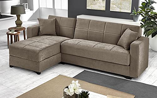 Dafne Italian Design Divano letto angolare 2 posti - Tessuto lam elephant - penisola sinistra - (cm. 225 x 158 x 86h)
