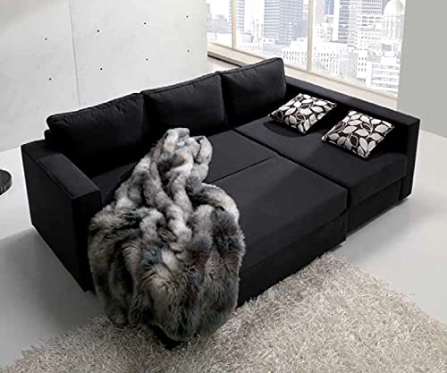 Dafne Italian Design Divano letto angolare in tessuto nero e chaise longue contenitore a destra