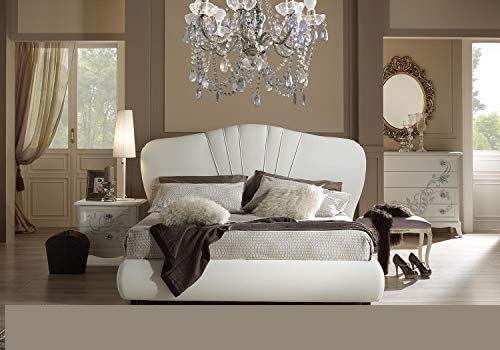 Dafne Italian Design Letto matrimoniale contenitore, similpelle lavabile, colore bianco - Dimensioni: Larghezza 214 x 218 x H 126 cm - per materasso 160 x 190. - 100% Made in Italy (SFI)
